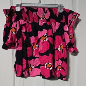 Who What Wear Pink and Black Floral Blouse
